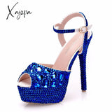 Xajzpa - Diamond Women Super High Heels Wedding Pumps 14Cm Peep Shoes Platform 4Cm Wristband