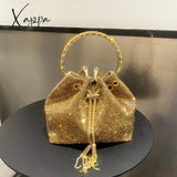 Xajzpa - Diamonds Tassel Evening Clutch Bag Women Luxury Designer Chain Metal Ring Handle Shiny