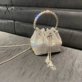 Xajzpa - Diamonds Tassel Evening Clutch Bag Women Luxury Designer Chain Metal Ring Handle Shiny