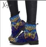 Xajzpa - Digital Print Autumn Lady High Top Skull Pattern Boot British Pu Women’s Fashion Work