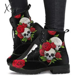 Xajzpa - Digital Print Autumn Lady High Top Skull Pattern Boot British Pu Women’s Fashion Work