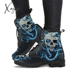 Xajzpa - Digital Print Autumn Lady High Top Skull Pattern Boot British Pu Women’s Fashion Work