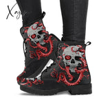 Xajzpa - Digital Print Autumn Lady High Top Skull Pattern Boot British Pu Women’s Fashion Work