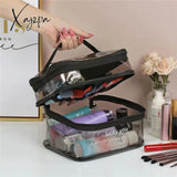 Xajzpa - Double Layer Multifunctional Transparent Cosmetic Bag Ladies Large Capacity Travel Storage