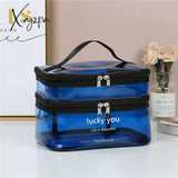 Xajzpa - Double Layer Multifunctional Transparent Cosmetic Bag Ladies Large Capacity Travel Storage