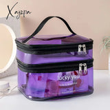 Xajzpa - Double Layer Multifunctional Transparent Cosmetic Bag Ladies Large Capacity Travel Storage