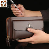 Xajzpa - Double Zipper Men’s Wallet Retro Luxury Clutch Bag Leather Organizer Big Capacity