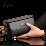 Xajzpa - Double Zipper Men’s Wallet Retro Luxury Clutch Bag Leather Organizer Big Capacity