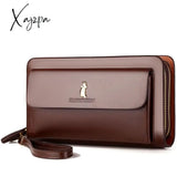 Xajzpa - Double Zipper Men’s Wallet Retro Luxury Clutch Bag Leather Organizer Big Capacity