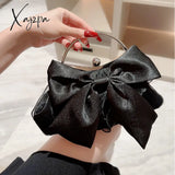 Xajzpa - Elegant Bow Decor Kiss Lock Clutch Dinner & Evening Purse With Textured Frame Glossy Metal