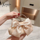 Xajzpa - Elegant Bow Decor Kiss Lock Clutch Dinner & Evening Purse With Textured Frame Glossy Metal