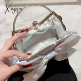 Xajzpa - Elegant Bow Decor Kiss Lock Clutch Dinner & Evening Purse With Textured Frame Glossy Metal