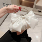 Xajzpa - Elegant Bow Decor Kiss Lock Clutch Dinner & Evening Purse With Textured Frame Glossy Metal