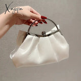 Xajzpa - Elegant Bow Decor Kiss Lock Clutch Dinner & Evening Purse With Textured Frame Glossy Metal