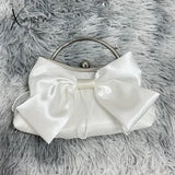 Xajzpa - Elegant Bow Decor Kiss Lock Clutch Dinner & Evening Purse With Textured Frame Glossy Metal