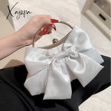 Xajzpa - Elegant Bow Decor Kiss Lock Clutch Dinner & Evening Purse With Textured Frame Glossy Metal