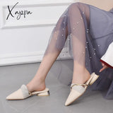 Xajzpa - Elegant Low Heel Women Mules Summer Sexy Pointed-Toe Ladies Slippers Slip On Leisure