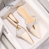 Xajzpa - Elegant Low Heel Women Mules Summer Sexy Pointed-Toe Ladies Slippers Slip On Leisure