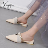 Xajzpa - Elegant Low Heel Women Mules Summer Sexy Pointed-Toe Ladies Slippers Slip On Leisure