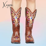 Xajzpa - Embroidered Stud Vintage Cowboy Boots