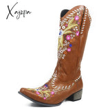 Xajzpa - Embroidered Stud Vintage Cowboy Boots