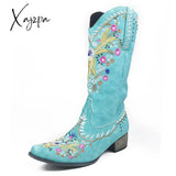 Xajzpa - Embroidered Stud Vintage Cowboy Boots