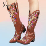 Xajzpa - Embroidered Stud Vintage Cowboy Boots