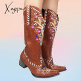 Xajzpa - Embroidered Stud Vintage Cowboy Boots