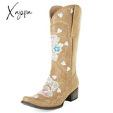 Xajzpa - Embroidered Stud Vintage Cowboy Boots Apricot Style 2 / 5