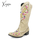 Xajzpa - Embroidered Stud Vintage Cowboy Boots Beige / 5