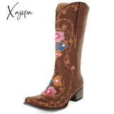 Xajzpa - Embroidered Stud Vintage Cowboy Boots Brown Style 2 / 5