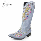 Xajzpa - Embroidered Stud Vintage Cowboy Boots Skyblue / 5