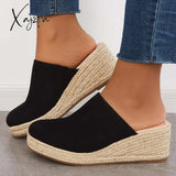 Xajzpa - Espadrilles Mule Wedges Platform Slip On Backless Sandals Black / 5