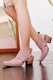 Xajzpa - Etching Cut Out Chunky Heels Ankle Mule Boots 5 / Pink