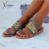 Xajzpa - Ethnic Boho Style Toe Ring Sandals Green / 35