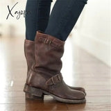 Xajzpa - Explosion Models Large Size Women’s Shoes Belt Buckle In The Tube Boots After Strap Flat