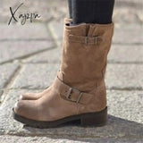 Xajzpa - Explosion Models Large Size Women’s Shoes Belt Buckle In The Tube Boots After Strap Flat