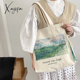 Xajzpa - Extra Thick Canvas Female Shoulder Bag Van Gogh Morris Vintage Oil Painting Zipper Books