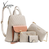 Xajzpa Fashion 4 Pcs Set Bag Women Print Design Hit Color Ladies Composite Backpacks Shoulder