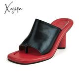 Xajzpa - Fashion Brand Women’s Slippers Elegant High Heels Leather Square Hot Summer Shoes Beach