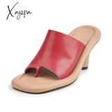 Xajzpa - Fashion Brand Women’s Slippers Elegant High Heels Leather Square Hot Summer Shoes Beach