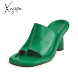 Xajzpa - Fashion Brand Women’s Slippers Elegant High Heels Leather Square Hot Summer Shoes Beach