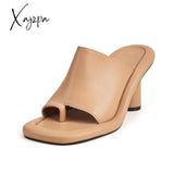 Xajzpa - Fashion Brand Women’s Slippers Elegant High Heels Leather Square Hot Summer Shoes Beach