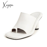 Xajzpa - Fashion Brand Women’s Slippers Elegant High Heels Leather Square Hot Summer Shoes Beach