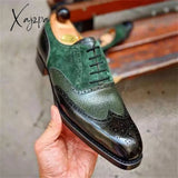 Xajzpa - Fashion Brogues Men Shoes Business Casual Wedding Daily Classic Pu Colorblock Splicing