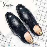 Xajzpa - Fashion Brogues Men Shoes Business Casual Wedding Daily Classic Pu Colorblock Splicing