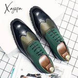 Xajzpa - Fashion Brogues Men Shoes Business Casual Wedding Daily Classic Pu Colorblock Splicing