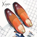 Xajzpa - Fashion Brogues Men Shoes Business Casual Wedding Daily Classic Pu Colorblock Splicing