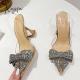 Xajzpa - Fashion Crystal Sequined Bowknot Women Pumps Sexy Pointed Toe High Heels Wedding Prom