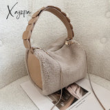 Xajzpa - Fashion Fluffy Plush Handbag Chain Crossbody Bag Casual Versatile Shoulder & Purse Apricot